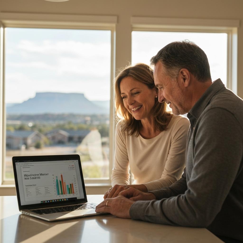 What is the Best Day of the Week to Reduce the Price of a House in Colorado Springs - Best Day To Reduce Home Price Couple Celebrates Colorado Springs. Happy middle-aged couple feels relieved after learning the best day to reduce the price of a house on their laptop in Colorado Springs, CO.