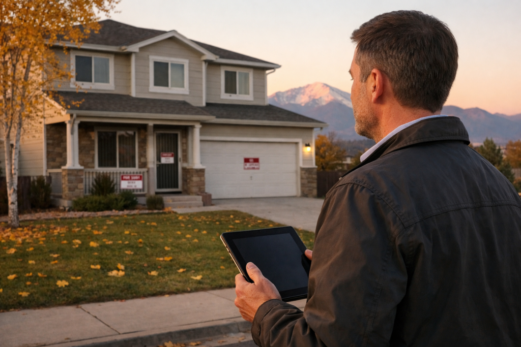 How To Maintain A Probate Property In Colorado Springs - An executor carefully maintains a probate property in Colorado Springs, with Pikes Peak in the background.
