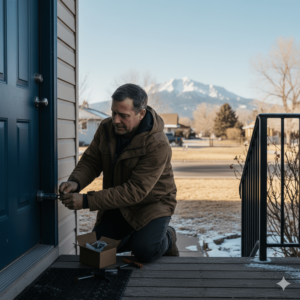 Temporary Authority Maintain Property Probate Colorado - Can You Get Temporary Authority To Maintain The Property Before Probate In Colorado?  Responsible special administrator securing the front door of a home, getting temporary authority to maintain the property before probate in Colorado.