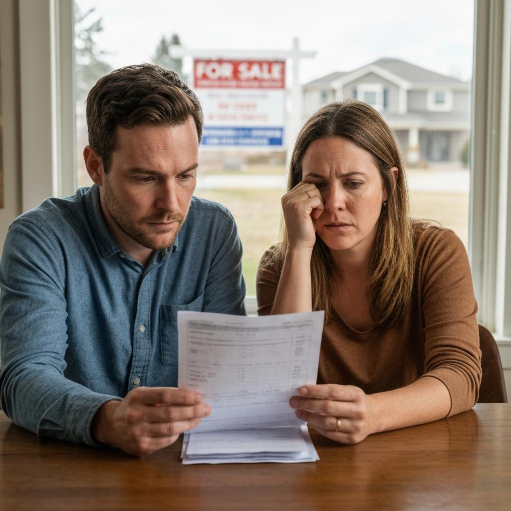 Why Does Overpricing Your Home Actually Cost You More in the Long Run - Stressed couple reviews mounting bills at their dining table after overpricing their home for sale in Colorado Springs, Colorado.