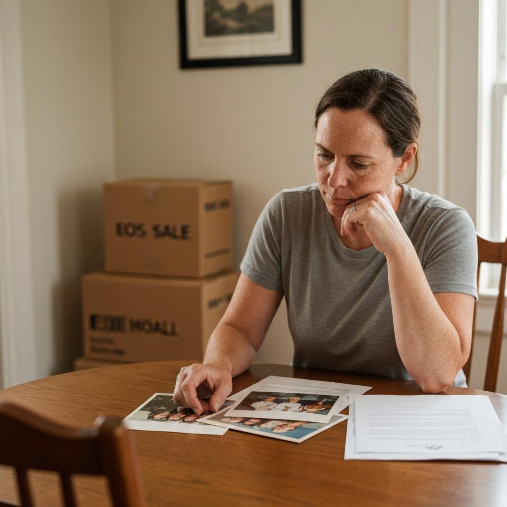 Can You Sell Inherited Property Below Market Value In Colorado Springs?  Thoughtful heir reviewing estate documents and family photos at a table, making the decision to sell an inherited property in Colorado Springs.